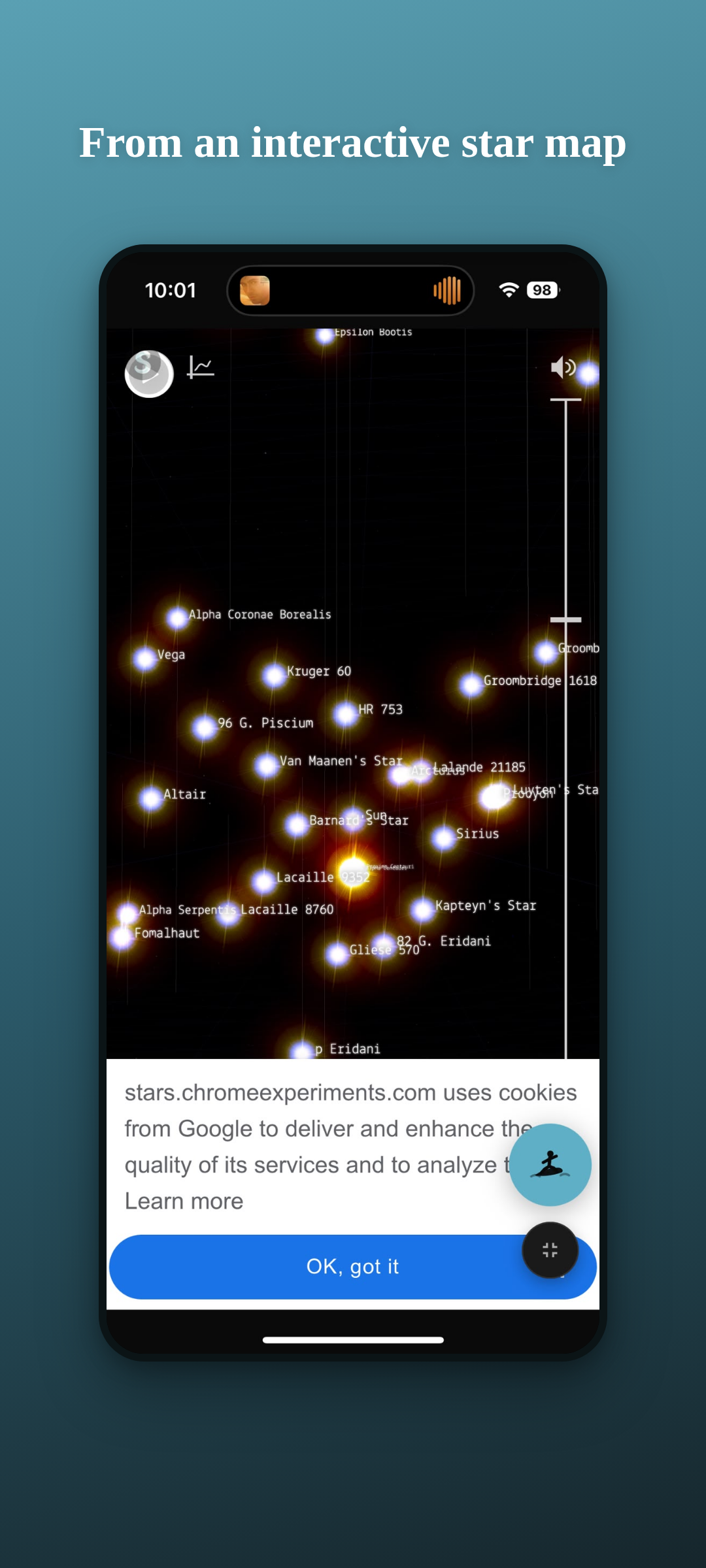 Interactive star map discovery in Serendipity